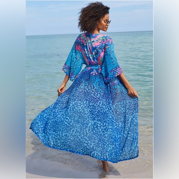 Vibrant Blue and Pink Animal Print Kimono - Picture 3 of 16